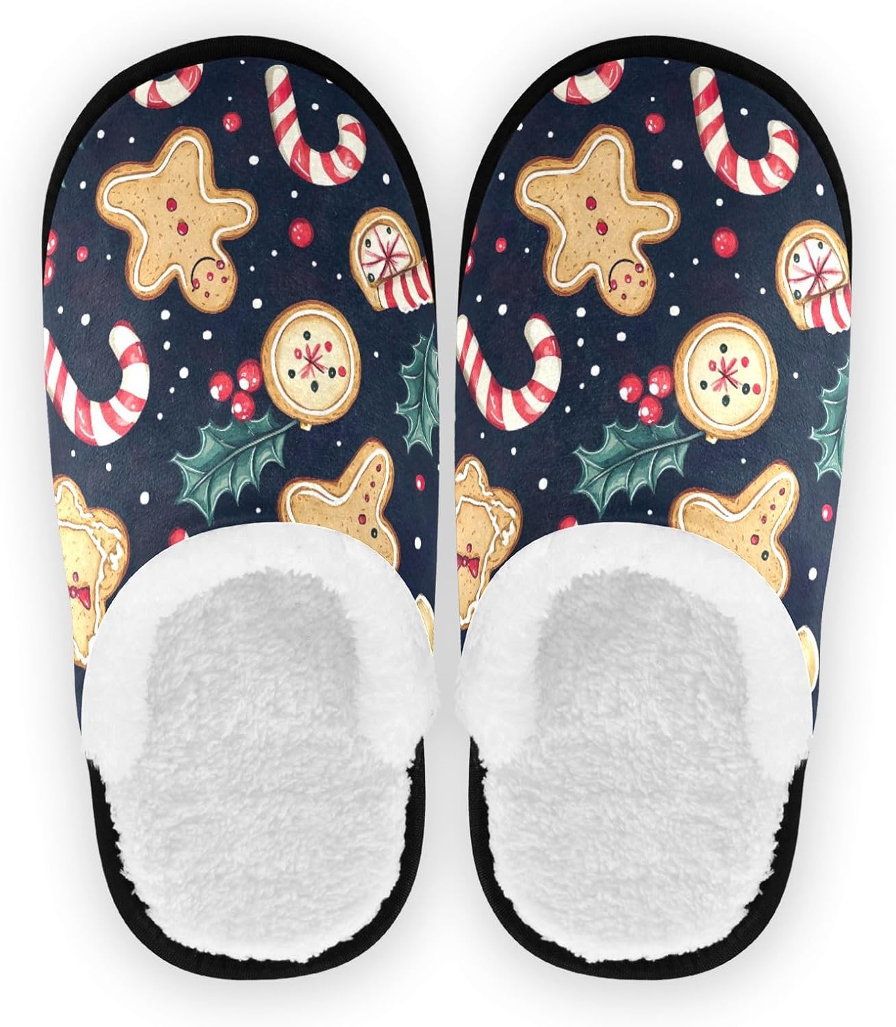 

Зимние рождественские домашние тапочки UMIRIKO с пряничным дизайном для женщин и мужчин, моющиеся, с подошвой против скольжения, с мешком для хранения для путешествий и спа 20859123, Holly Gingerbread