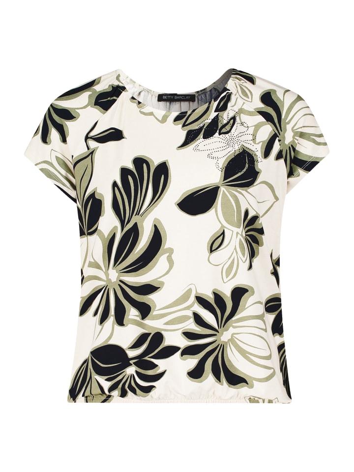 

Футболка с принтом и эластичным поясом бежевого/темно-синего цвета Betty Barclay, Синий, Футболка с принтом и эластичным поясом бежевого/темно-синего цвета Betty Barclay