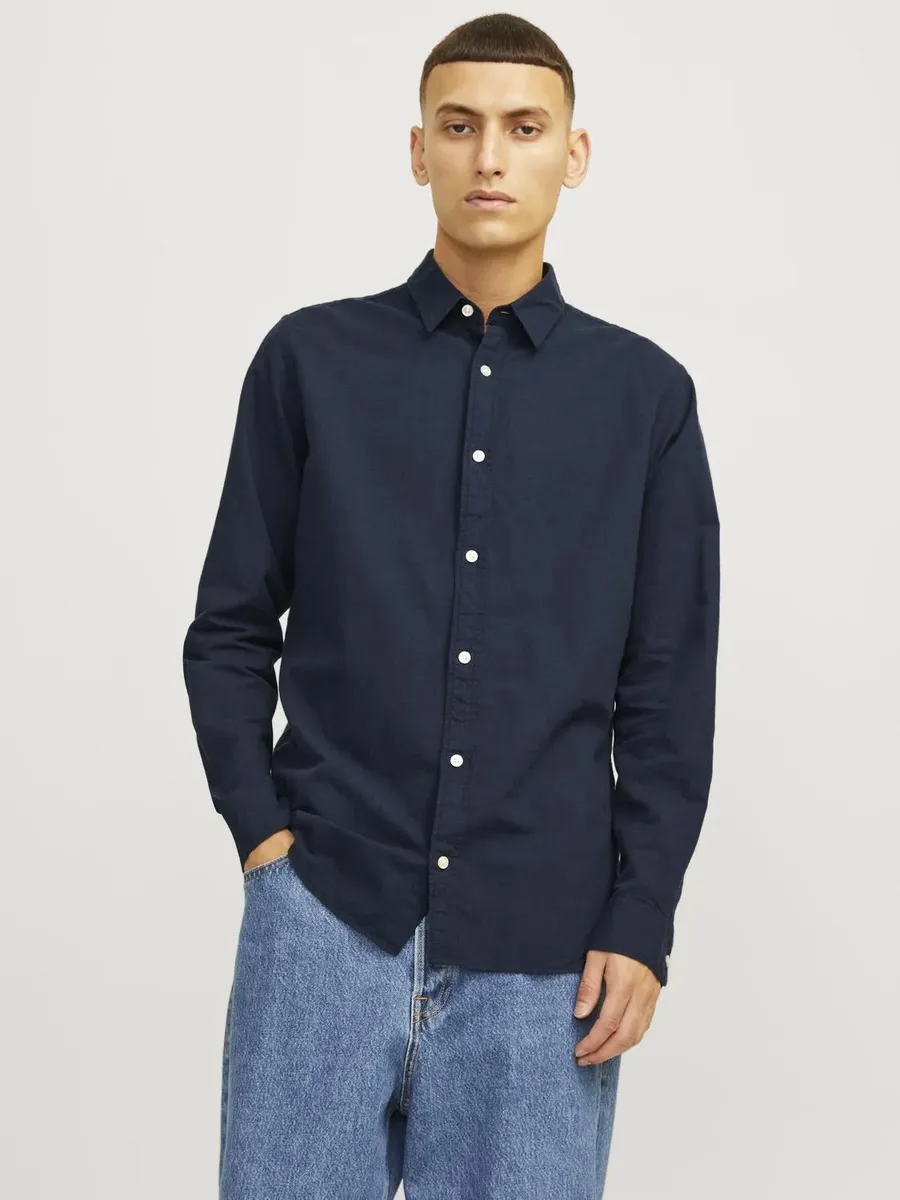 

Рубашка с длинными рукавами Jack & Jones "JJELINEN BLEND SHIRT LS SN", синий