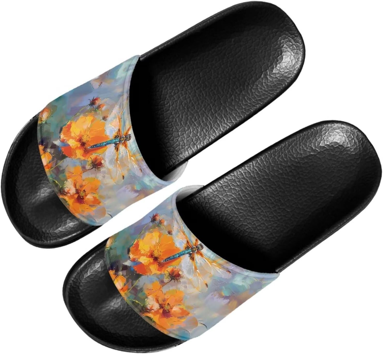 

Женские мягкие нескользящие сандалии Forchrinse, плоские шлепанцы для пляжа, бассейна, душа и дома, Dragonfly Hibiscus Oil Painting