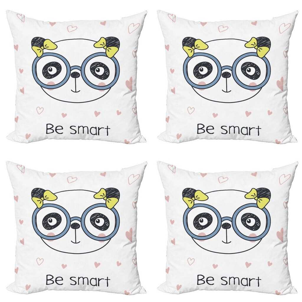 

ABAKUHAUS Geek Набор чехлов для подушек (4 предмета), очки Doodle Panda Girl, современная двусторонняя цифровая печать, 40 см x 40 см, многоцветные