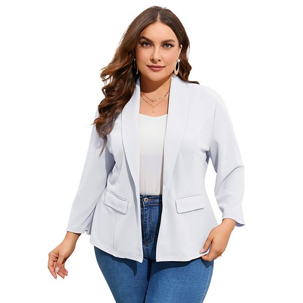 

Блейзер для женщин plus size с длинным рукавом и одной пуговицей Seoria, White