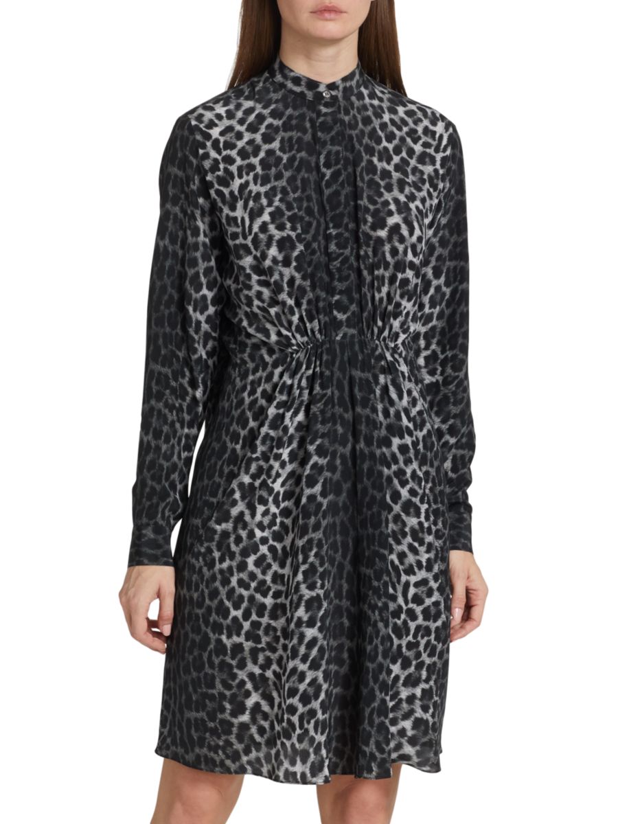 

Платье-трапеция с принтом гепарда и сборками Michael Kors Collection, цвет Graphite