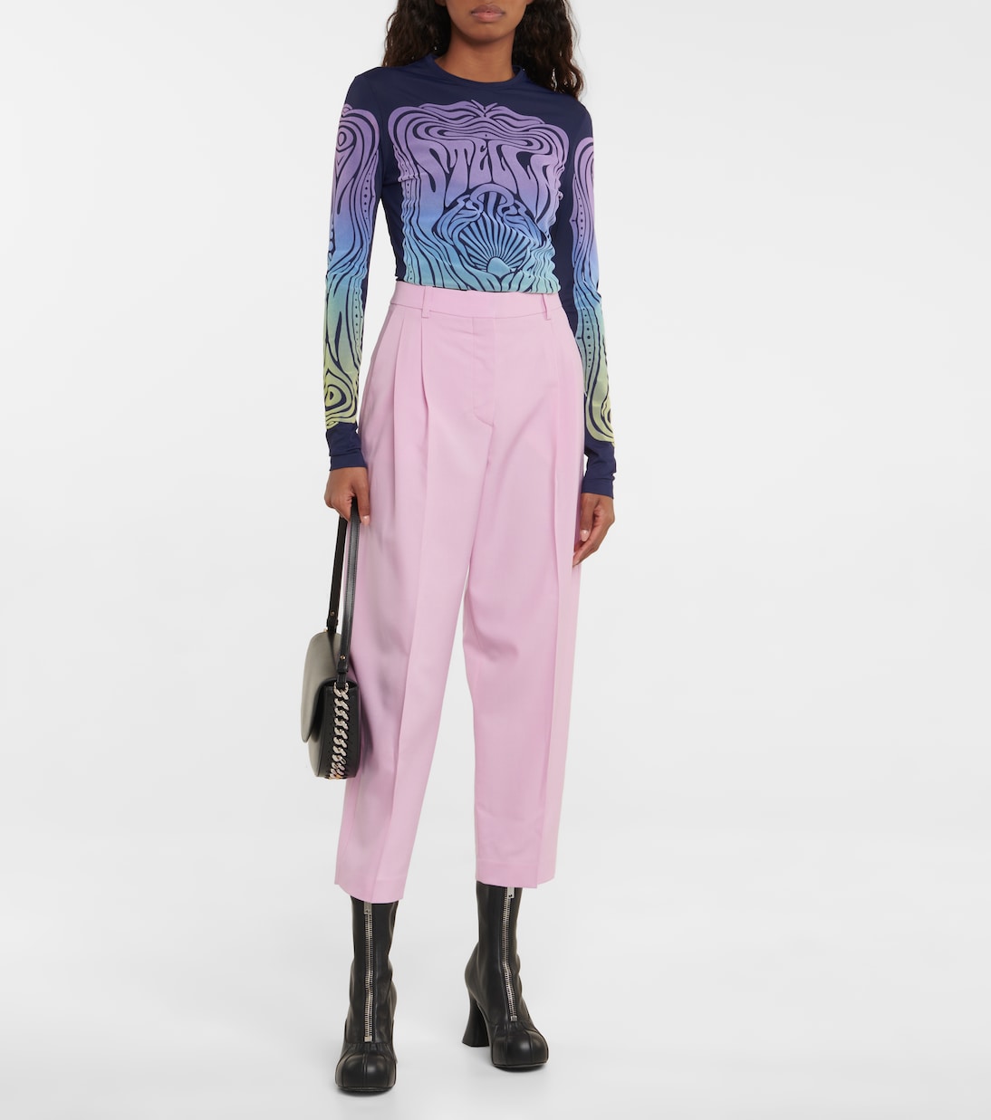 Зауженные шерстяные брюки с высокой талией Stella McCartney, Orchid — фото 2