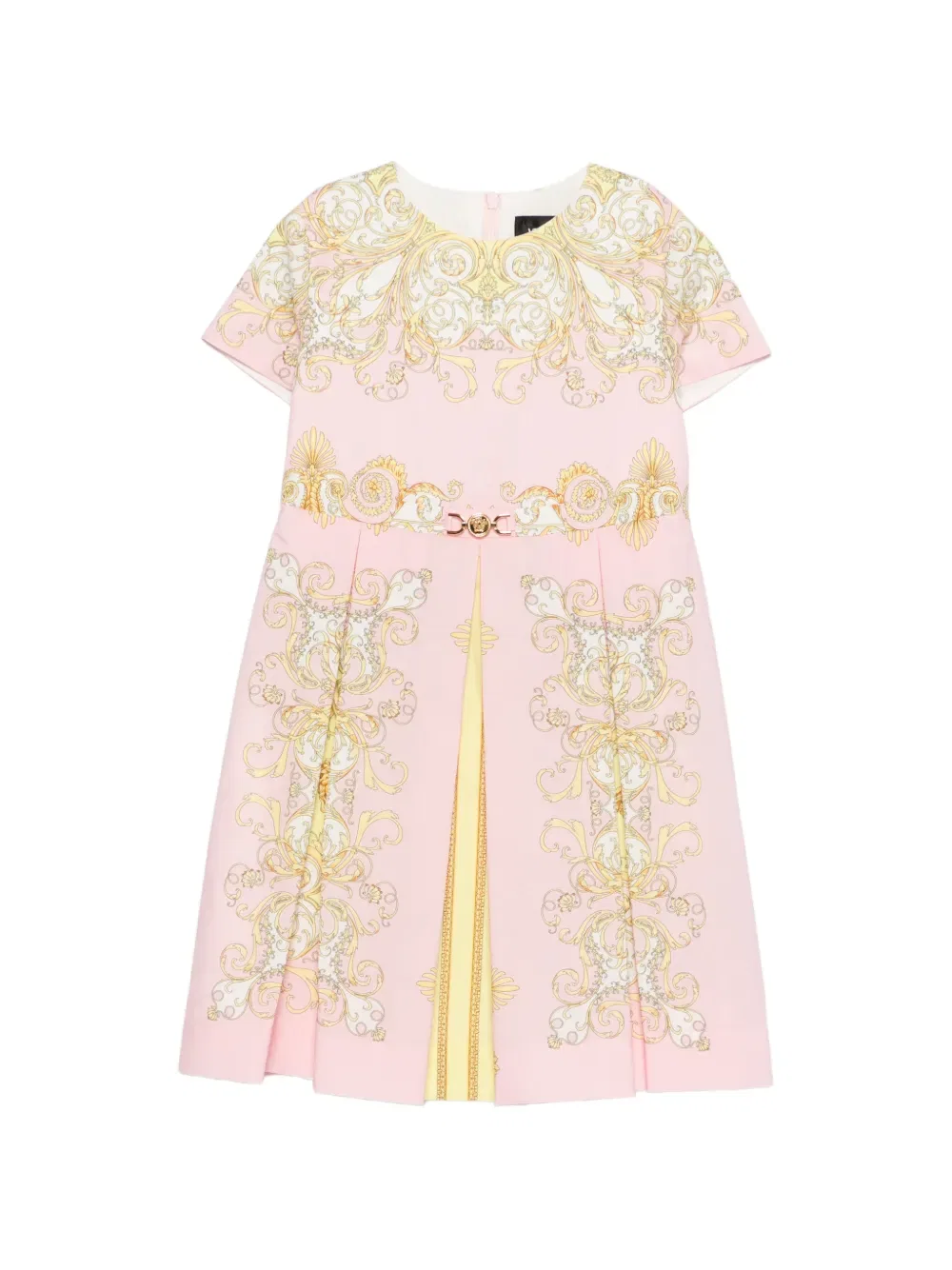 Платье с короткими рукавами и круглым вырезом в стиле барокко Versace Kids, розовый