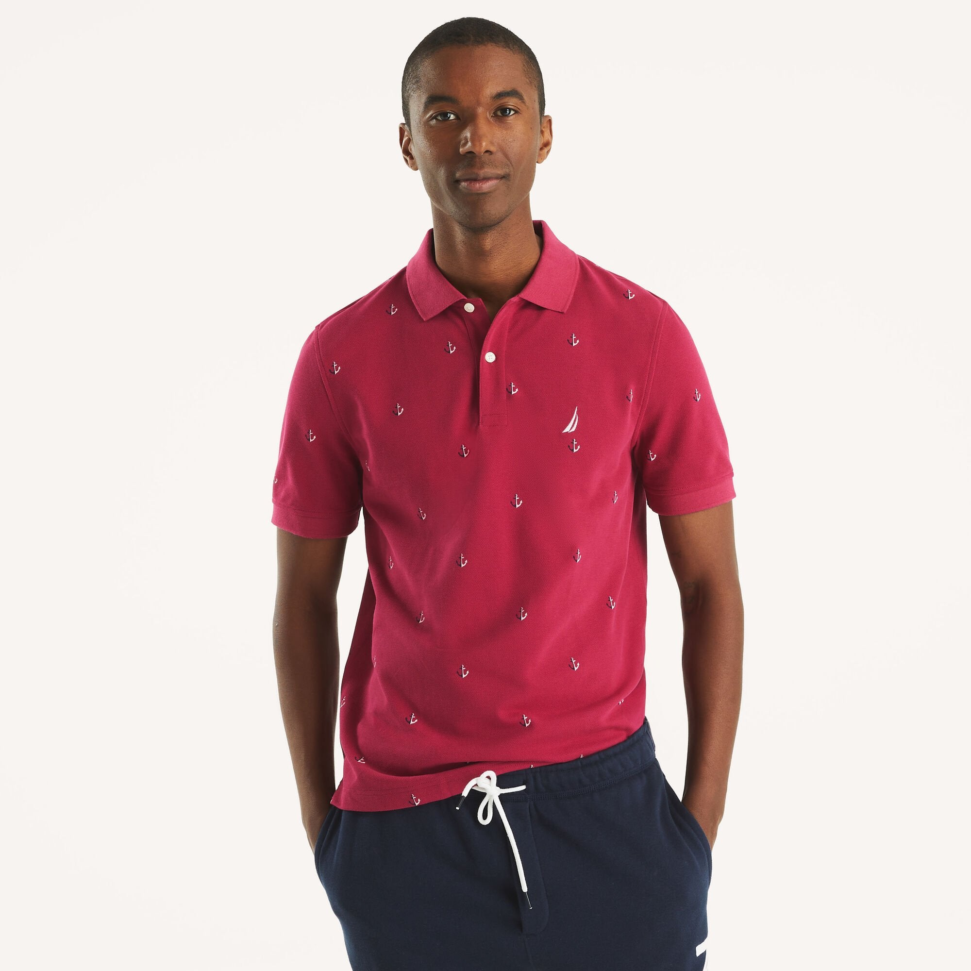 

Мужская классическая рубашка-поло Nautica Printed Deck Polo, цвет deep fuschia