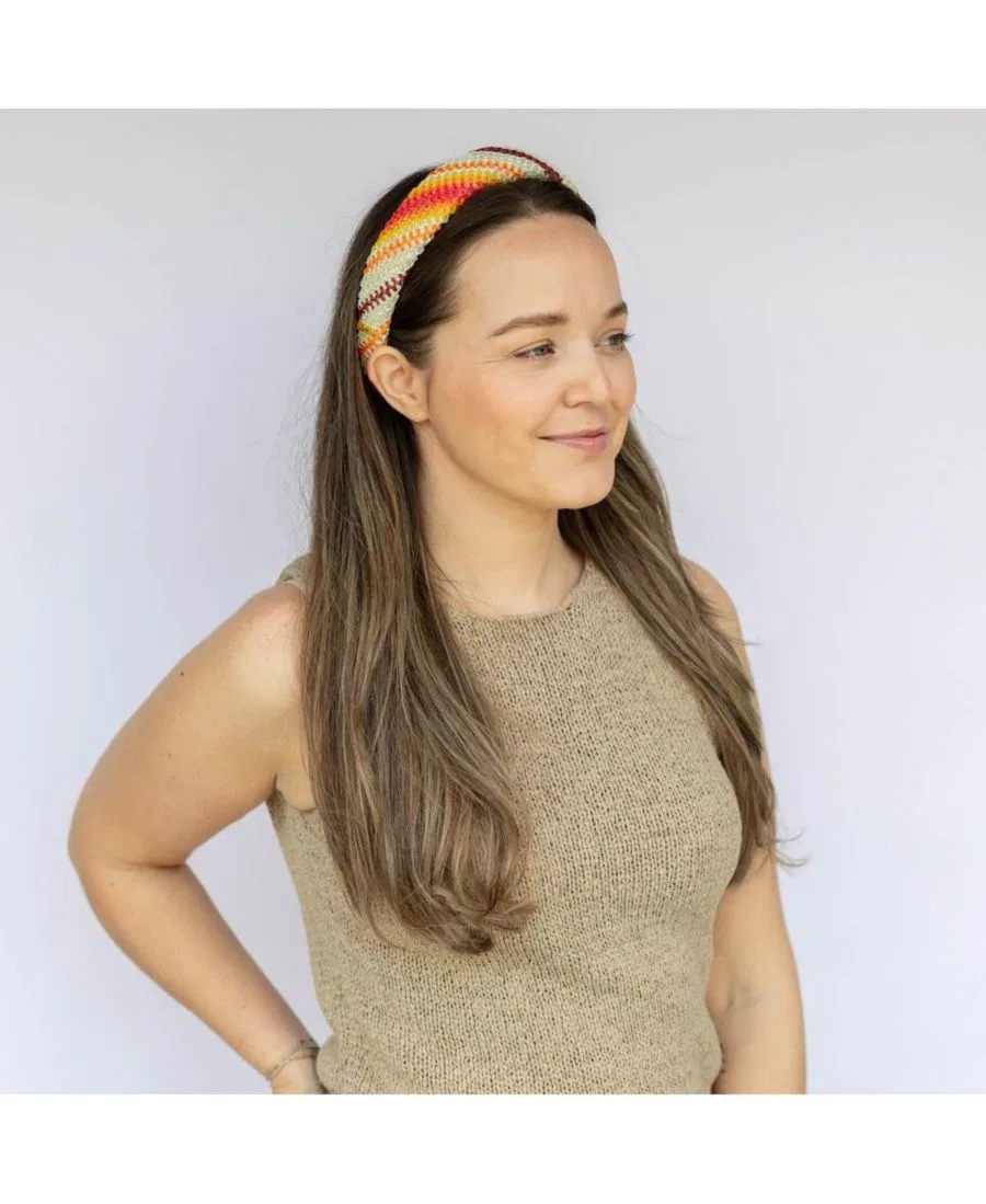 Классическая женская мягкая плетеная повязка на голову из рафии Headbands Of Hope, красный/оранжевый — фото 4