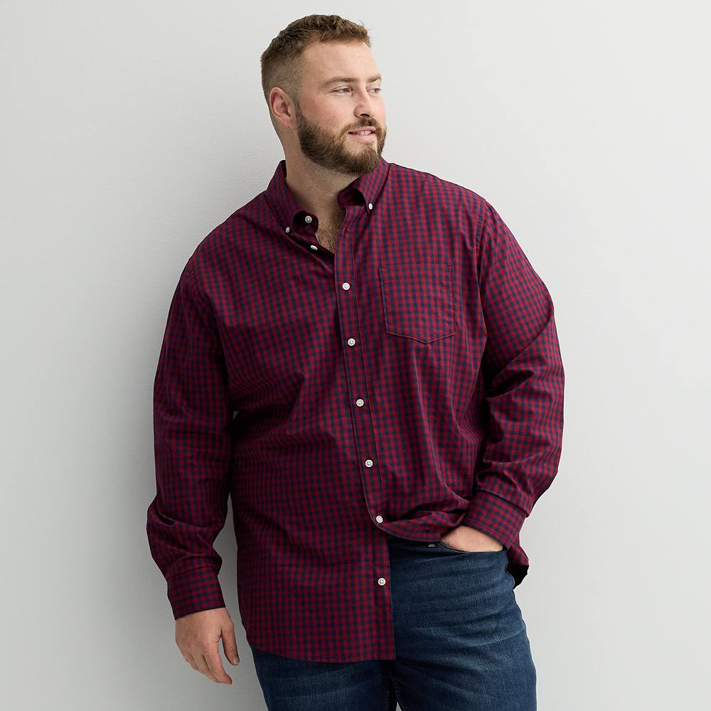 

Big & Tall Sonoma Goods For Life Рубашка на пуговицах идеальной длины, цвет Red Navy Gingham