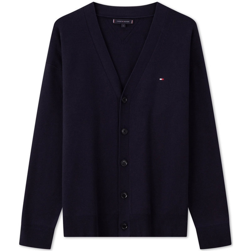 

Мужской трикотажный кардиган с V-образным вырезом и умеренным вырезом Tommy Hilfiger, темно-синий dw5