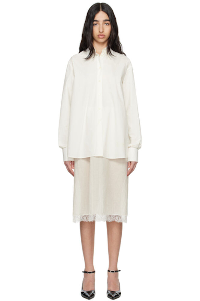 

Платье миди из хлопкового поплина и хлопковой вуали цвета «Off-White» MM6 Maison Margiela