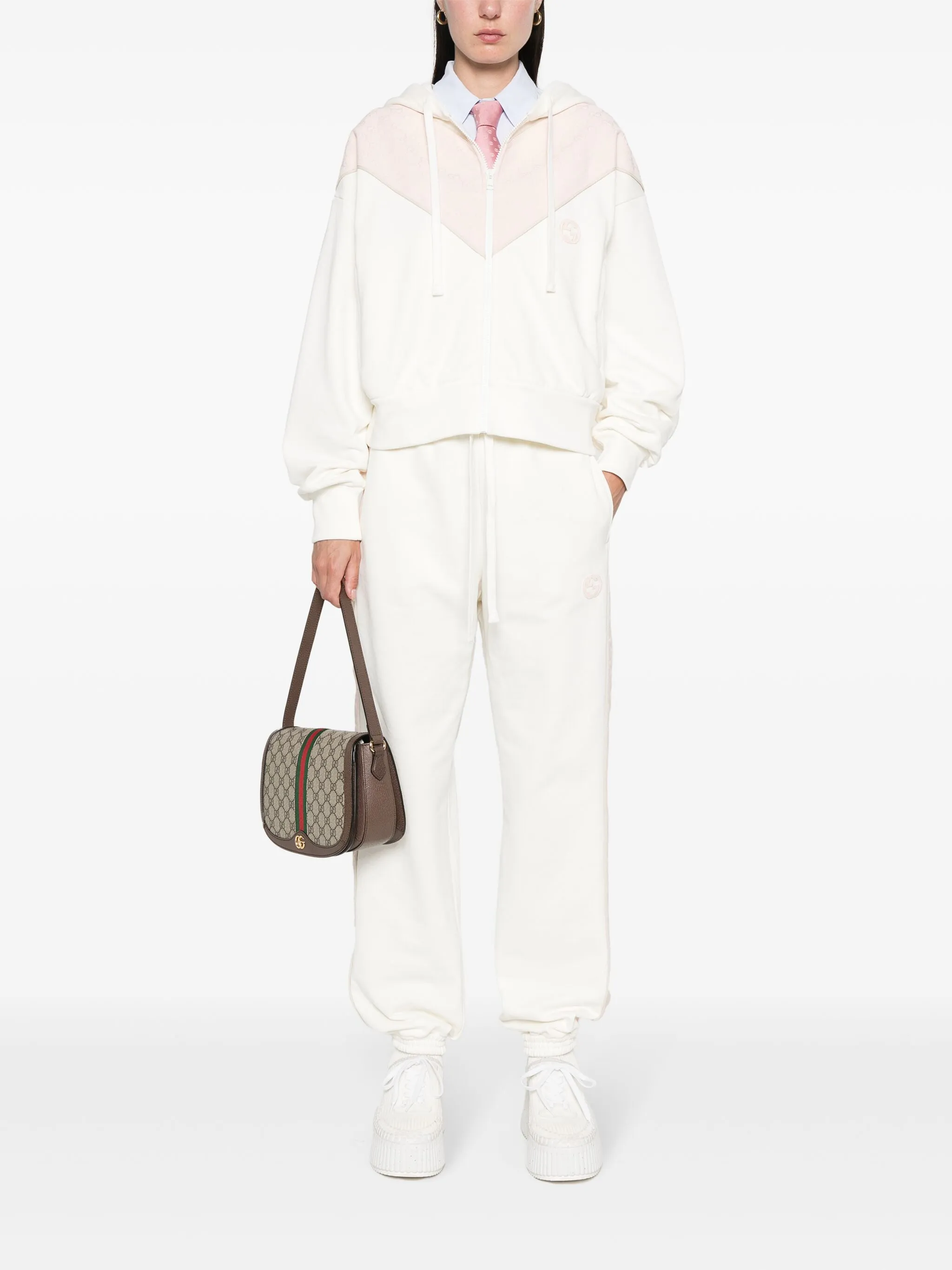 Спортивные брюки Gucci с логотипом Interlocking G, классический крой, белый — фото 2