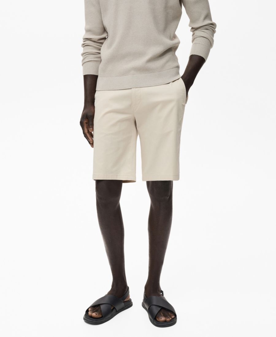 

Мужские прямые хлопковые шорты-бермуды, длина 10 дюймов MANGO, Beige