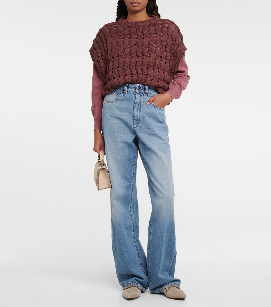 Ажурный топ из смесового хлопка Brunello Cucinelli, Burgundy Orchid — фото 2