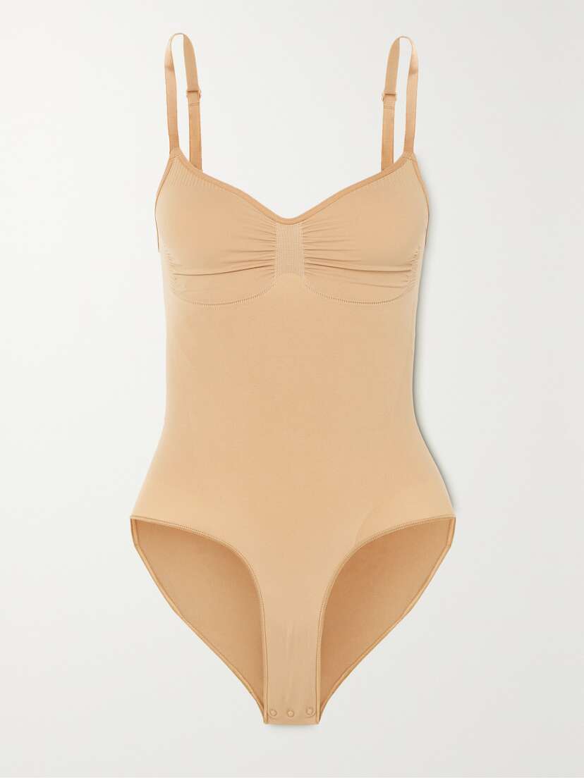 

Бесшовный облегающий боди-слип - охра Skims, бежевый