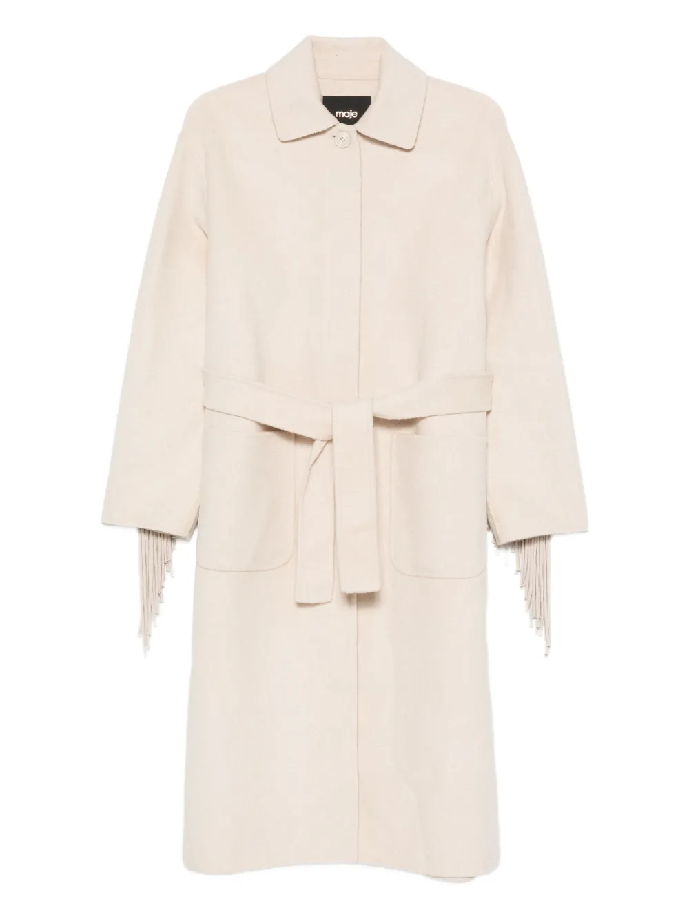 

Однобортное пальто с поясом и бахромой Maje, нейтральный