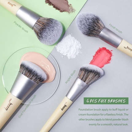 Набор кистей для макияжа Vegan Brushes Premium Eco-friendly Synthetic Powder Foundation Highlight Concealer Eyeshadow Shaver Eyebrow Liner Spoolie Brush Set Burlywood Jessup — фото 2