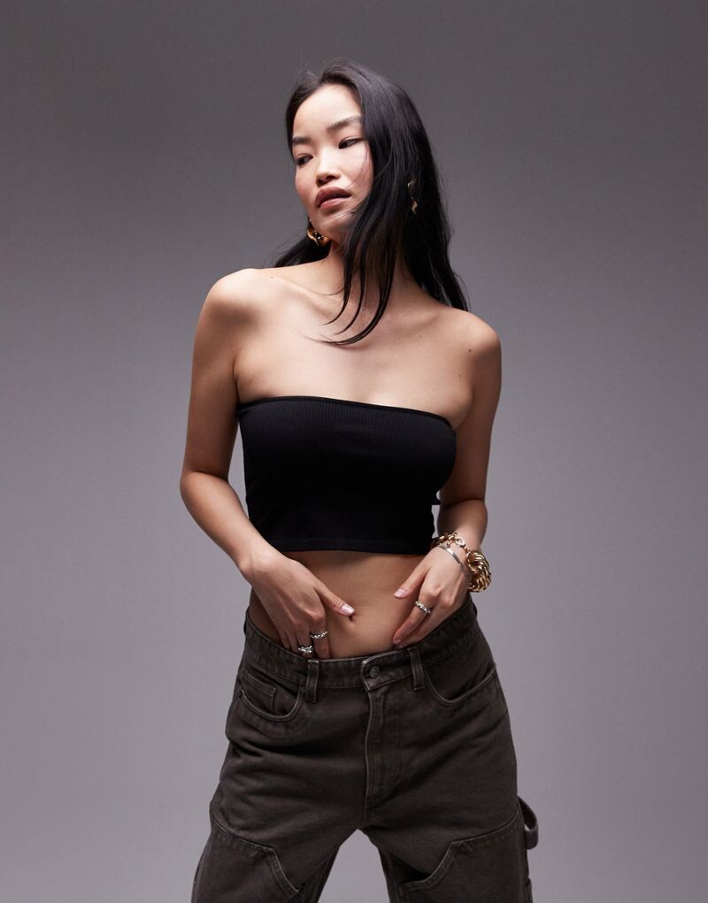 

Черное бесшовное укороченное бандо Topshop