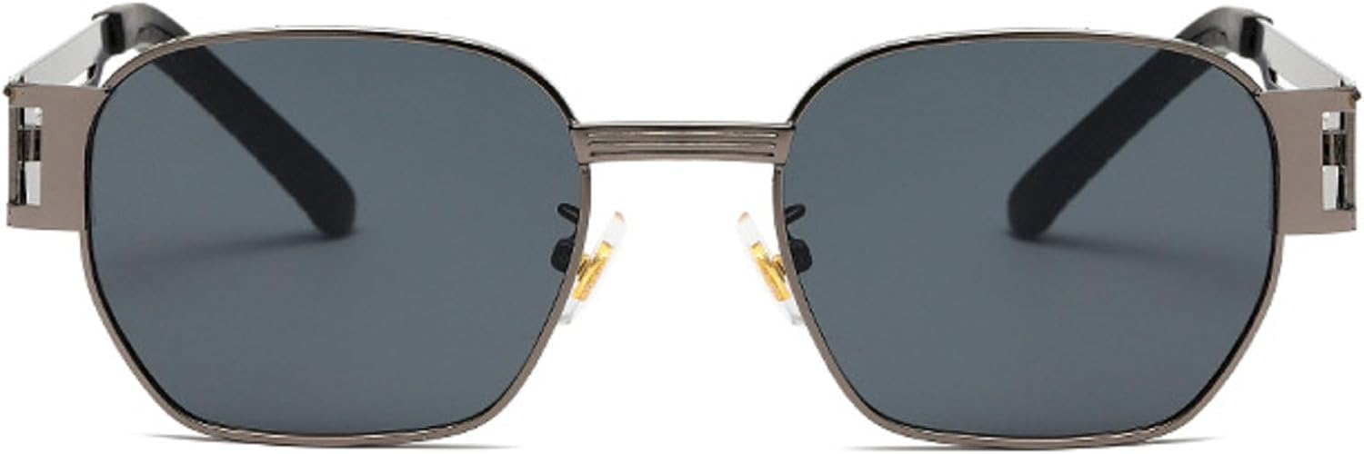 

Квадратные солнцезащитные очки для мужчин в стиле панк с металлическим покрытием, ретро-очки с защитой от УФ-излучения UV400, женские солнцезащитные очки с широкими дужками и полыми дужками mincl, Gray