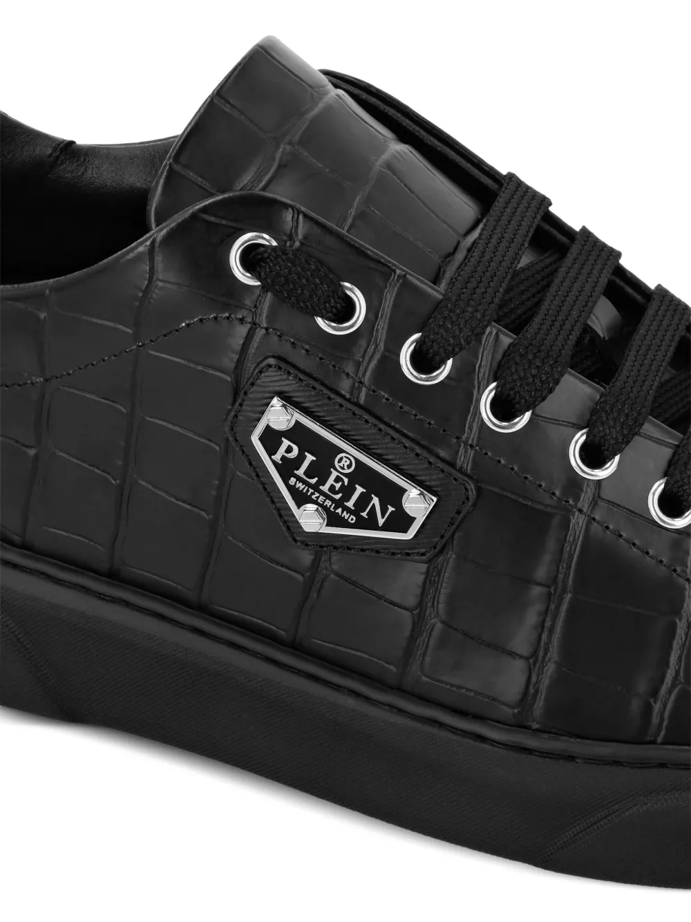Кроссовки Iconic Plein с тиснением под кожу крокодила Philipp Plein, черный — фото 4