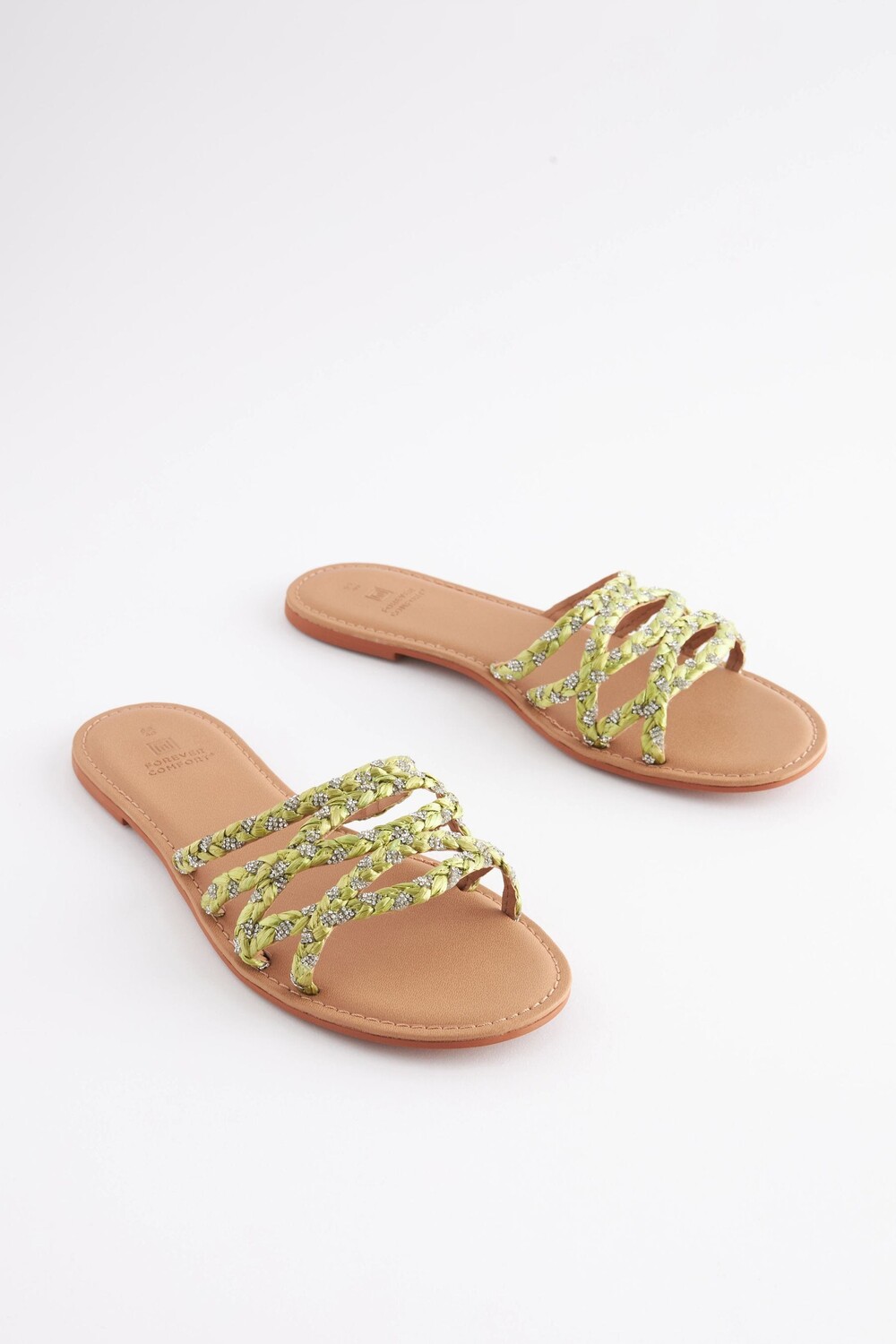 Шлепанцы Forever Comfort с отделкой из рафии Next, зеленый