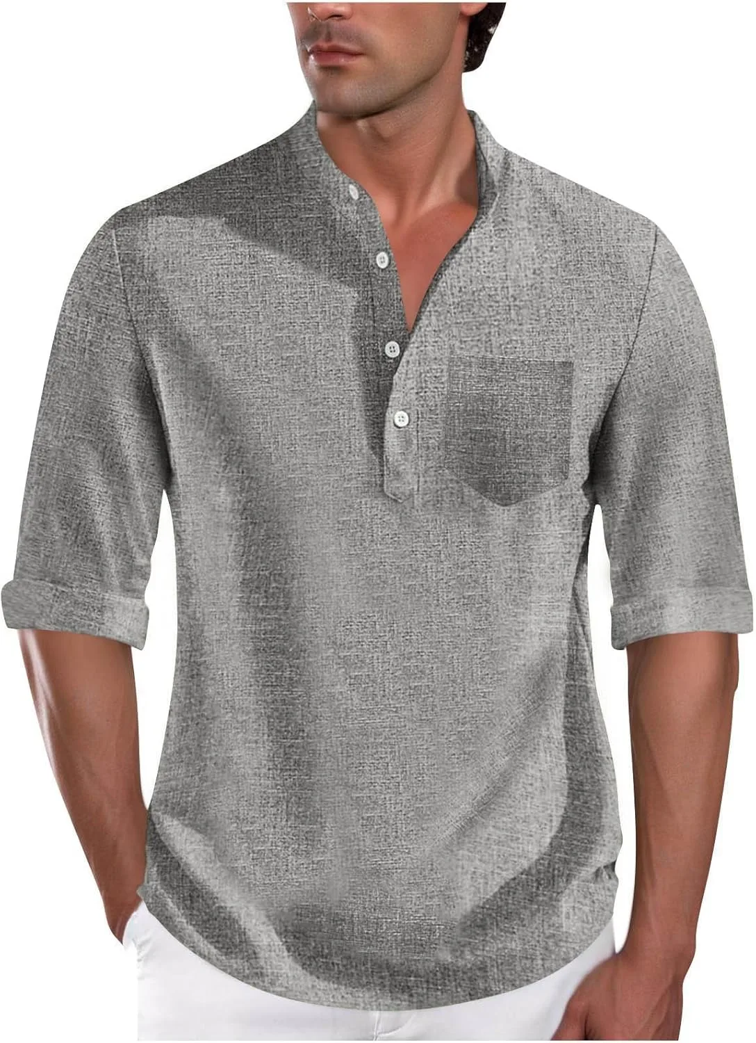 

Мужская летняя рубашка с коротким рукавом loose fit henley