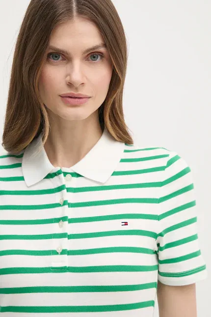 Поло с коротким рукавом в полоску Tommy Hilfiger, зеленый — фото 4
