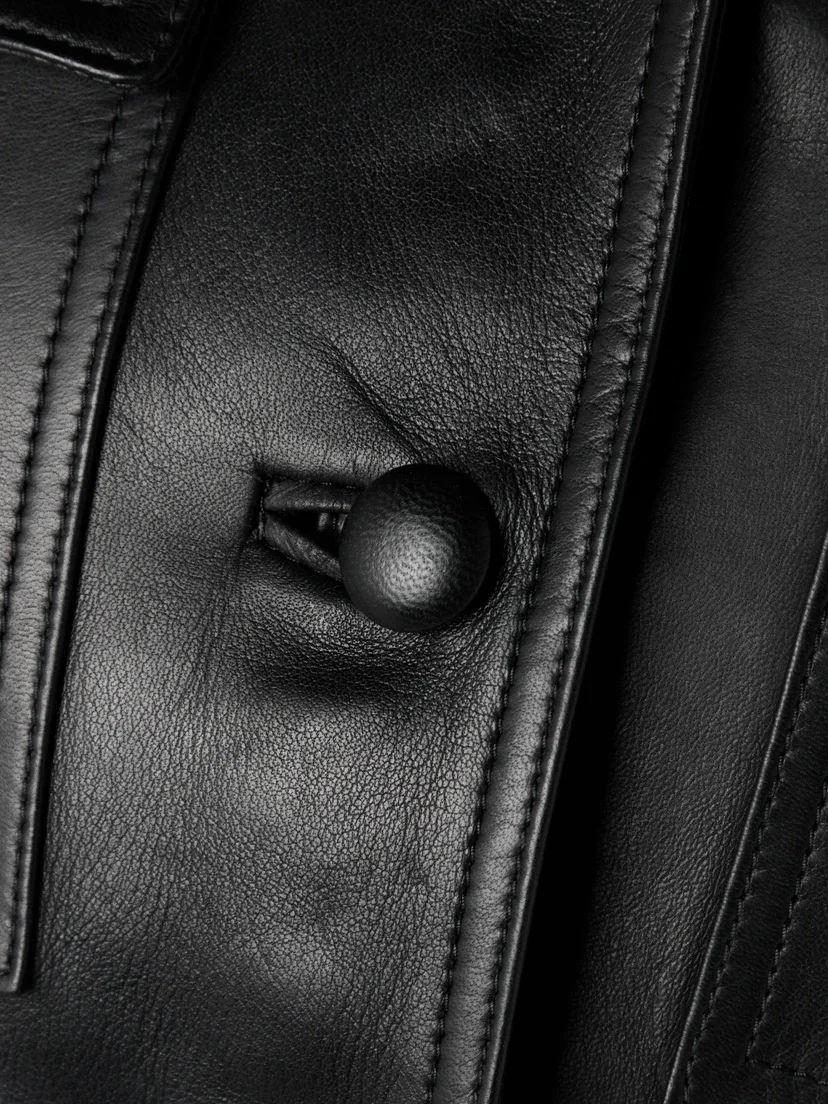 Кожаная байкерская куртка с поясом SAINT LAURENT, черный — фото 4