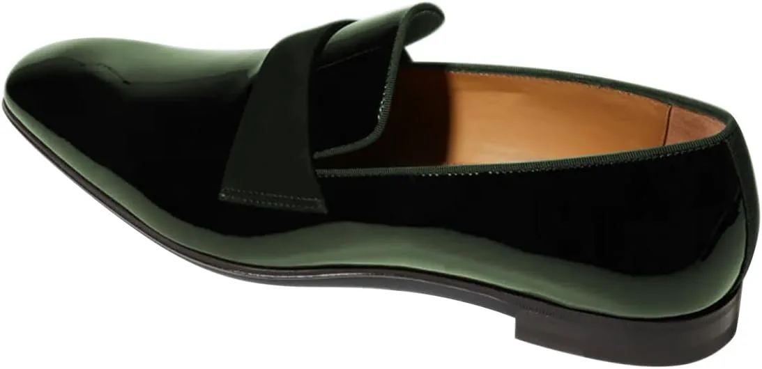 FSJ Men's Square Toe Slip-On Loafers Patent Leather Strap Across Comfortable Casual Formal Wedding Tuxedo Shoes Size 4-16 US, зеленый — фото 3