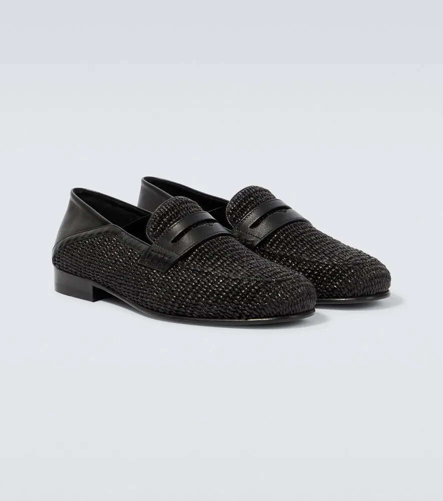 Лоферы Padstow из рафии и кожи Manolo Blahnik, черный