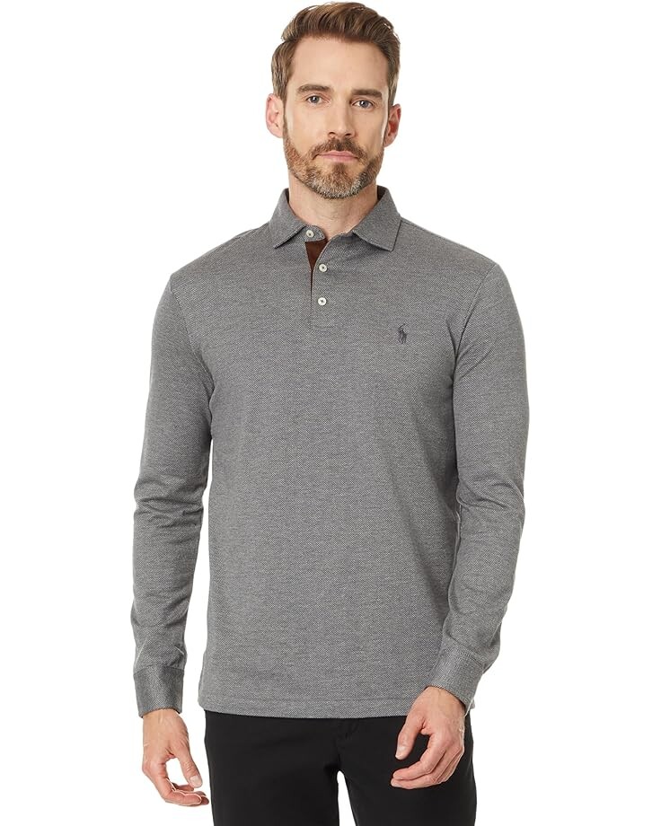 

Поло Polo Ralph Lauren Custom Slim Fit Herringbone Polo Shirt, цвет HERRINGBONE JACQUARD GREY