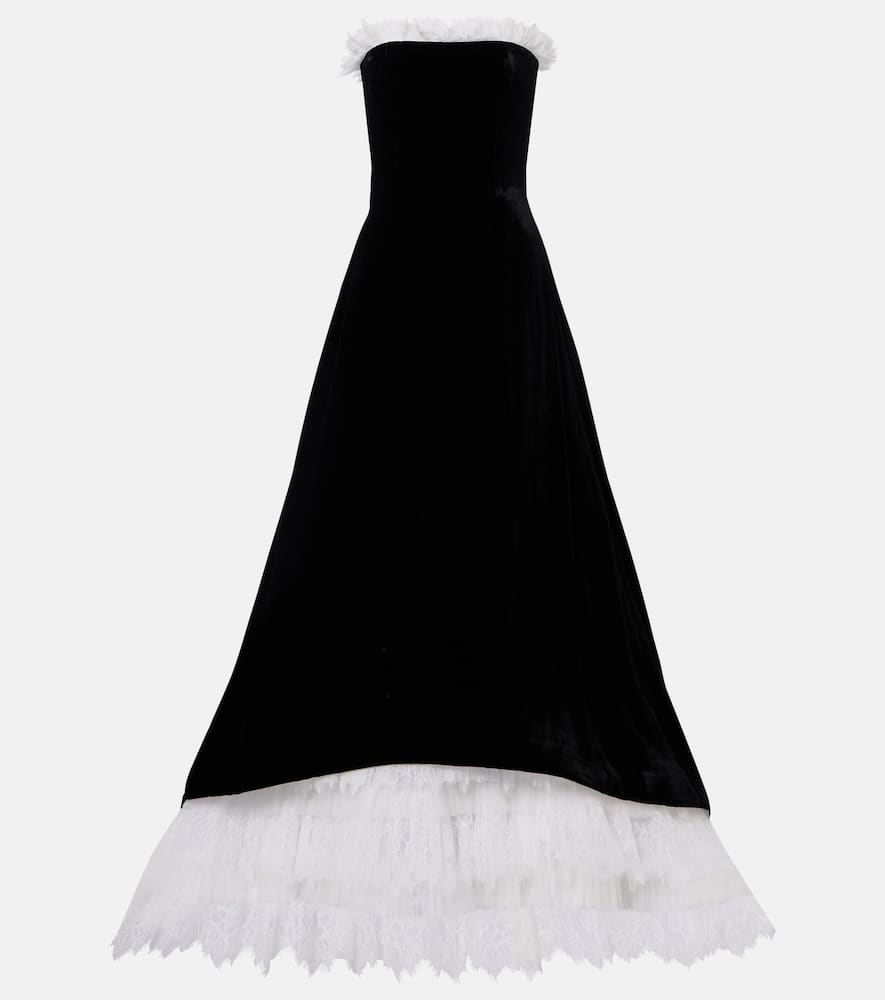 

Лауретт бархатное платье-бюстье с кружевной отделкой Costarellos, Black/Off-White