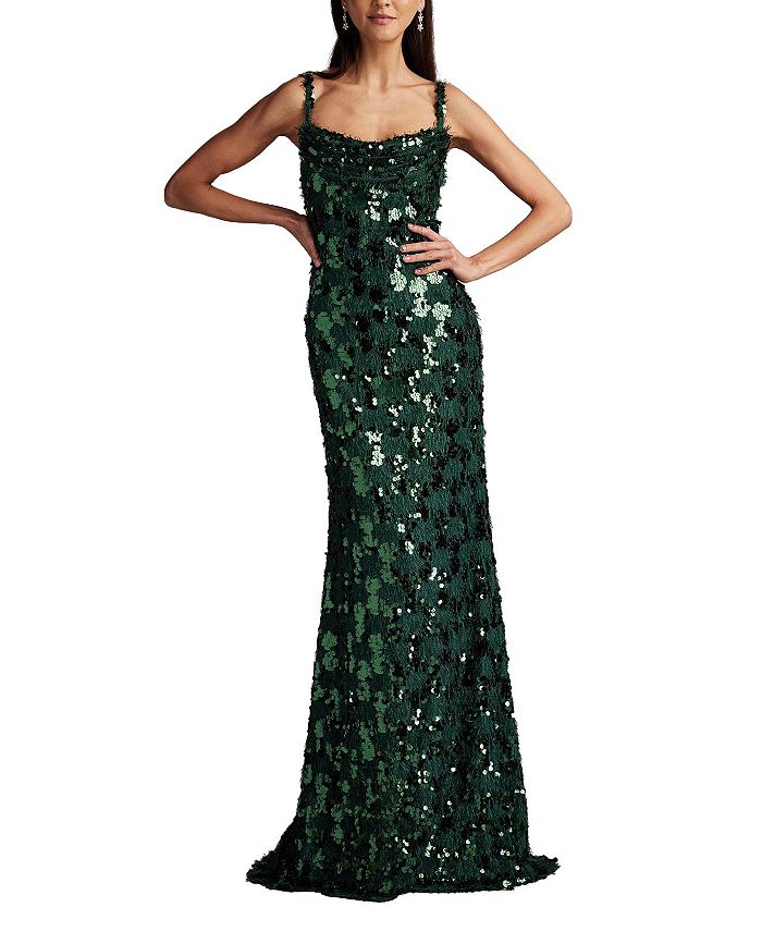 

Платье Tinker с пайетками и бахромой Tadashi Shoji, зеленый