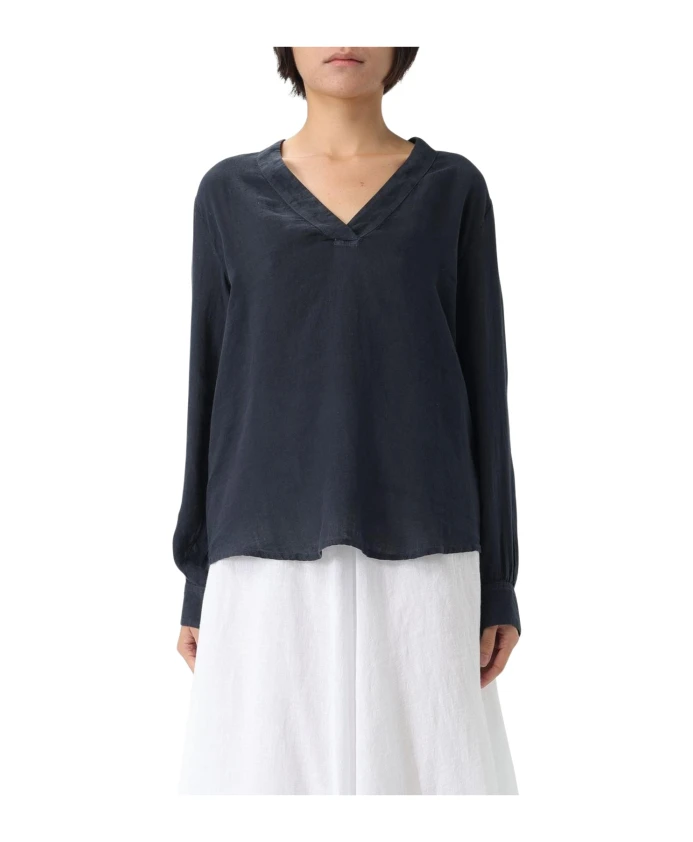 

Блузка нежно-розового цвета с V-образным вырезом 120% Lino, синий