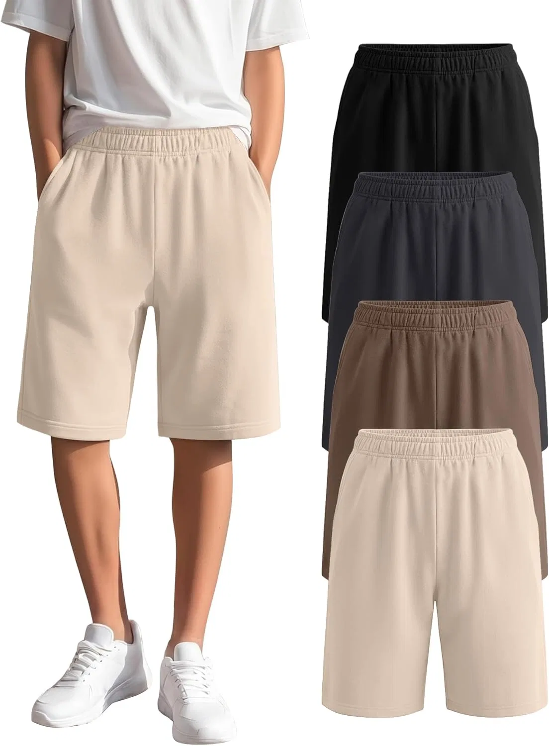 Шорты спортивные для мальчиков YooAurvox, набор 4 шт, Black, Dark Gray, Coffee, Apricot