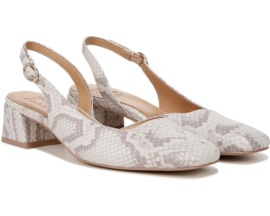 

Туфли Naturalizer Jayla Low Heel Slingback Dress Shoes, цвет White Snake Pattern Leather