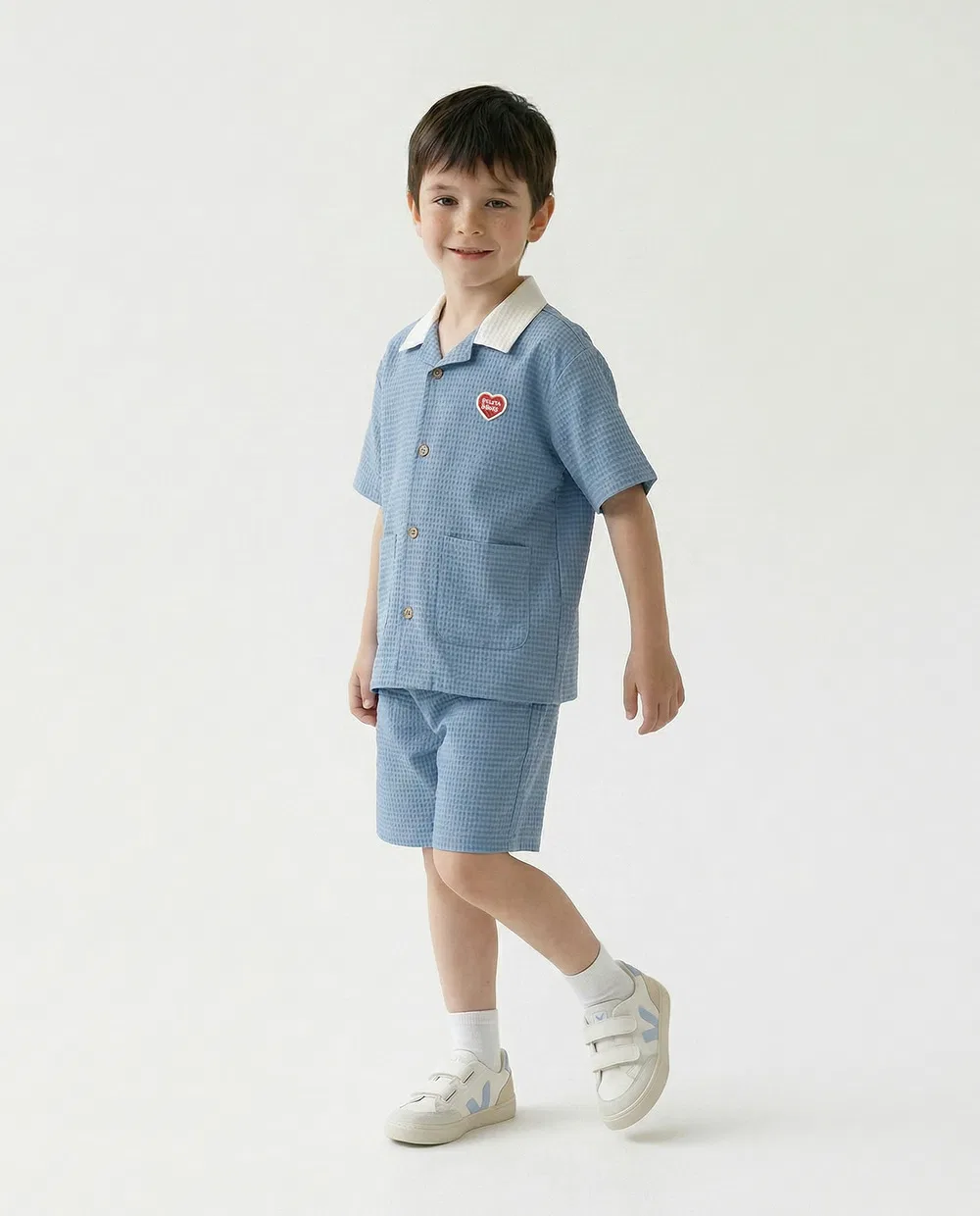 Детский комплект из рубашки с коротким рукавом и шорт Bb Heart Color Block голубой от Belita&Boys