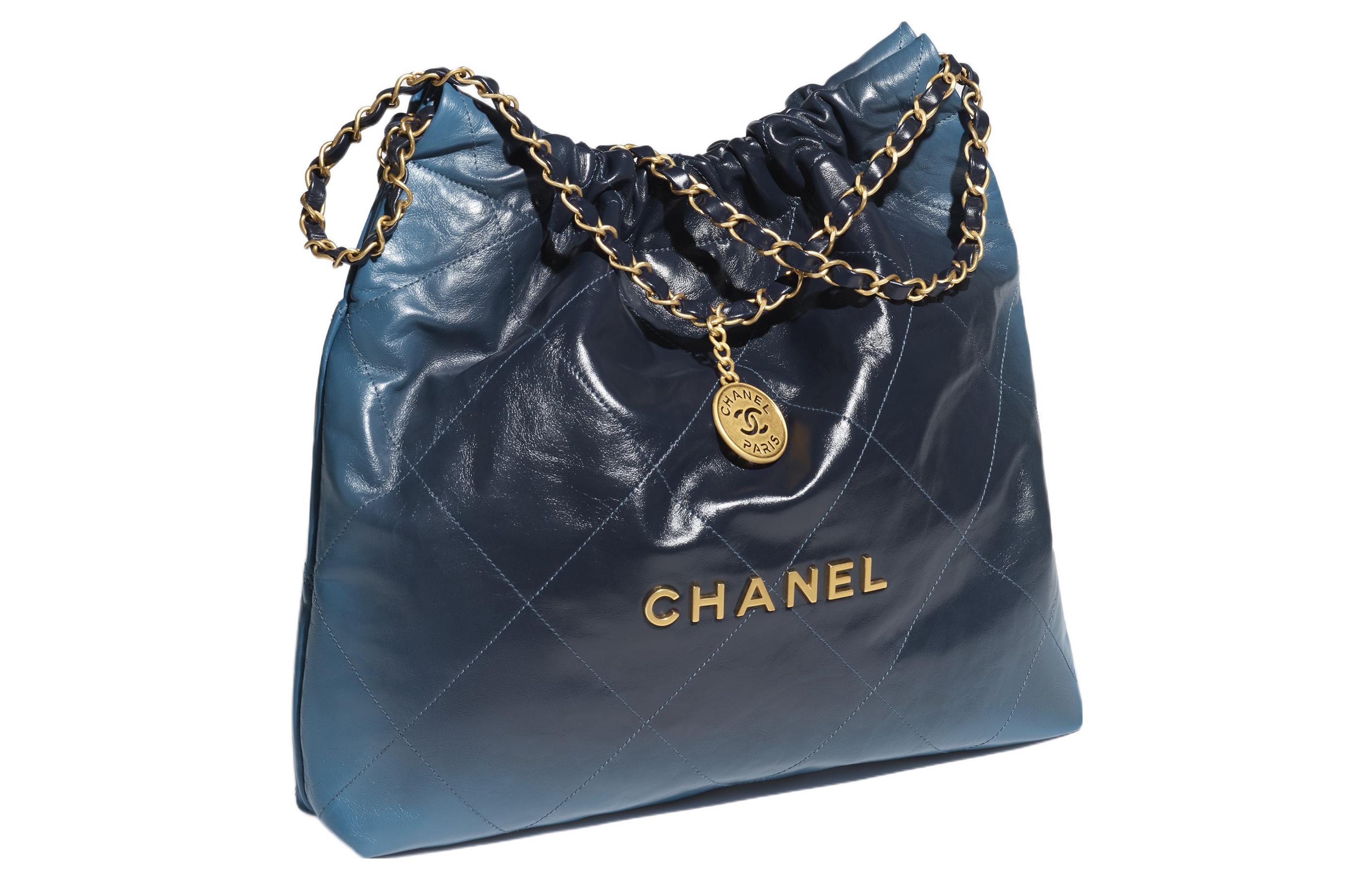 Сумка 22 Bright Calfskin через плечо мини женская градиентная синяя CHANEL — фото 3