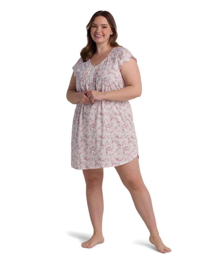 

Ночная рубашка большого размера с короткими рукавами и принтом Miss Elaine, Pink Flor Stems