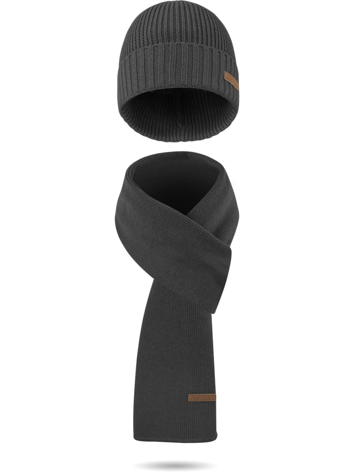 

Зимний комплект из мериносовой шерсти, шарф и шапка гладкие Юма в антрацитовом цвете normani