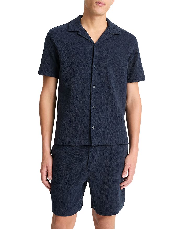 

Хлопковая камвольная рубашка прямого кроя с пуговицами Camp Shirt Vince, синий