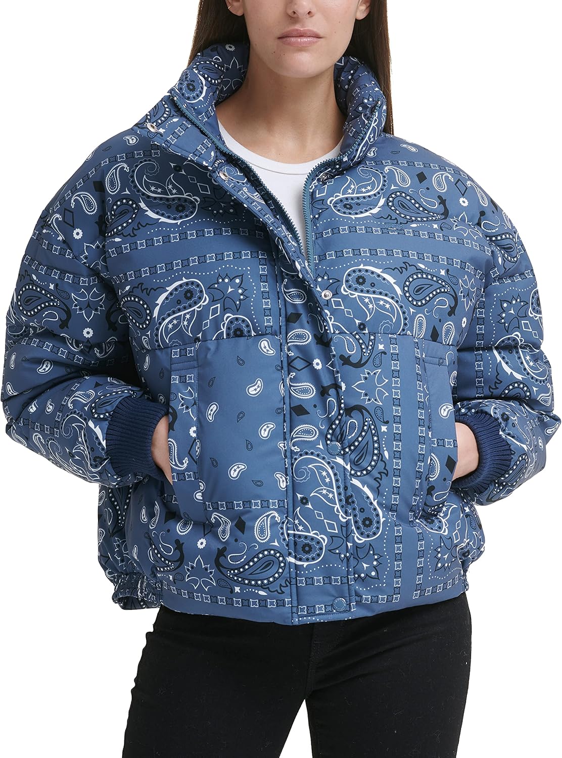 

Levi's Женская утепленная куртка с затяжкой на талии, Blue Bandana Print