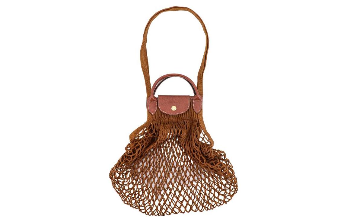 

LONGCHAMP Сумка Le Pliage Filet Cotton с кожаной вставкой большая женская табак, Tobacco