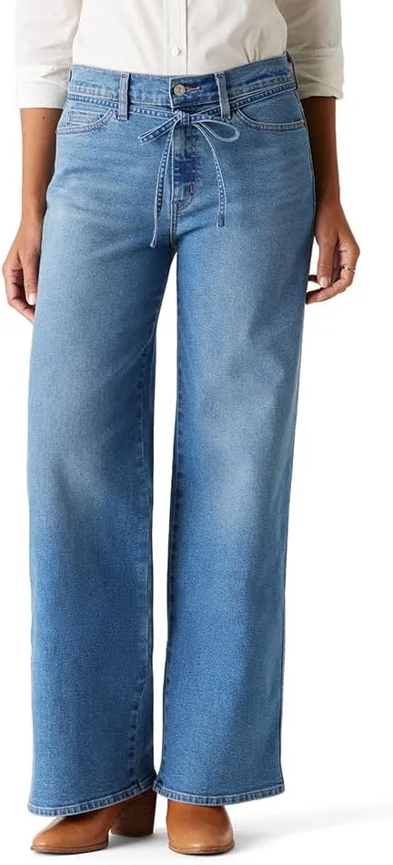 

Levi Strauss Signature Gold Women's Heritage Belted Wide Leg Jeans Mid-Rise Stretch Denim