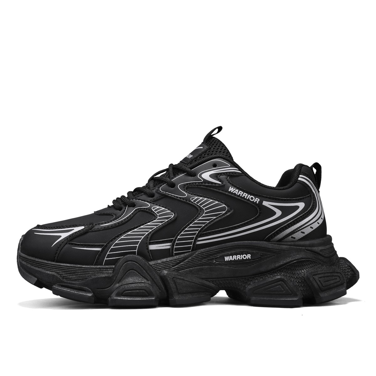 

Мужские кроссовки низкие на массивной подошве с эффектом увеличения роста, устойчивые к истиранию WARRIOR, черный серебро