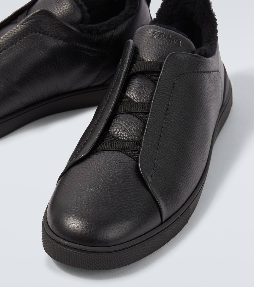 Кроссовки из кожи с тройной строчкой Zegna, Black — фото 3