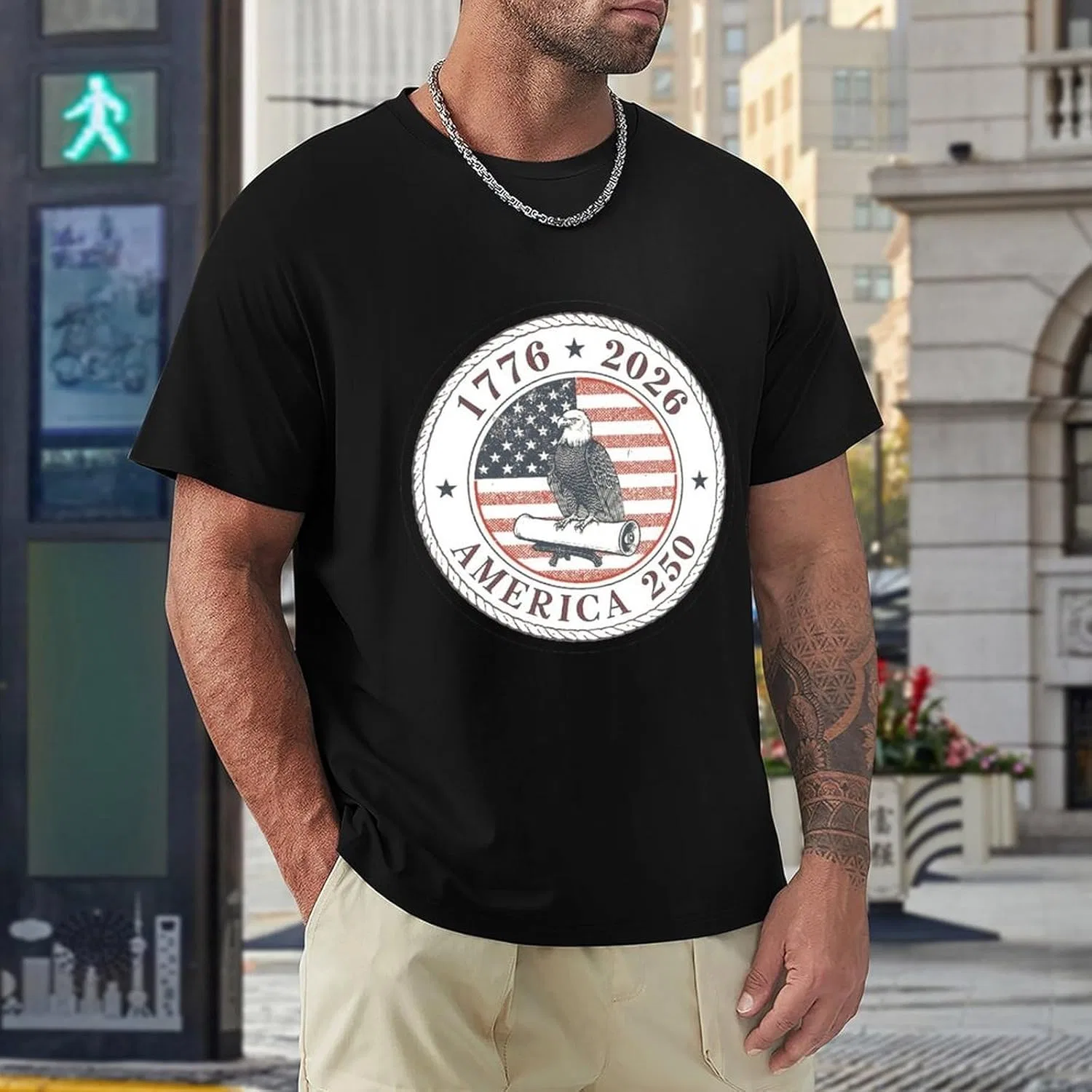 Футболка мужская хлопковая, America's 250th Anniversary, Black-style — фото 2