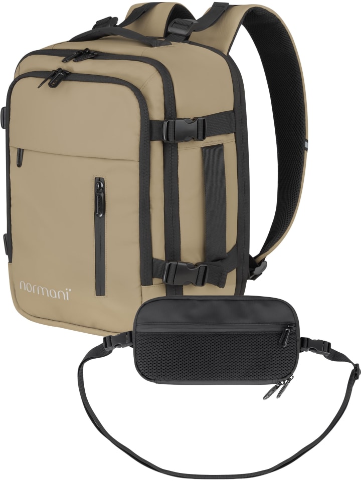 

Normani Расширяемый рюкзак для ручной клади с нагрудным карманом для паспорта, бежевого цвета