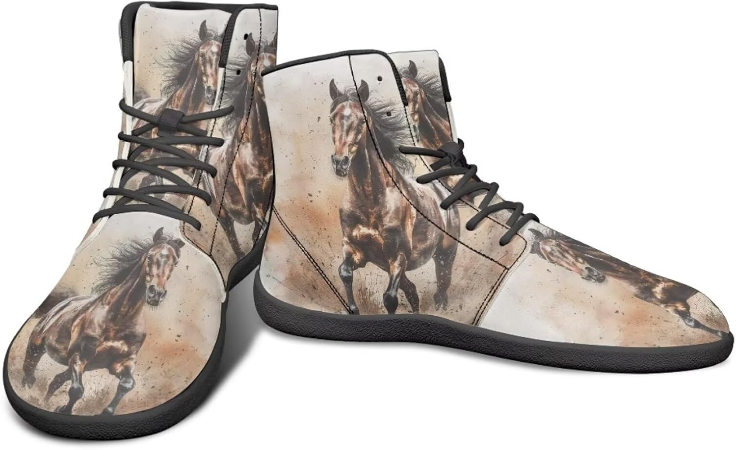 

Высокие кроссовки с животным принтом для мужчин, босоножки, противоскользящие беговые кроссовки, заземленная обувь, повседневные спортивные кроссовки Watdotory, Black Hair Horse Design