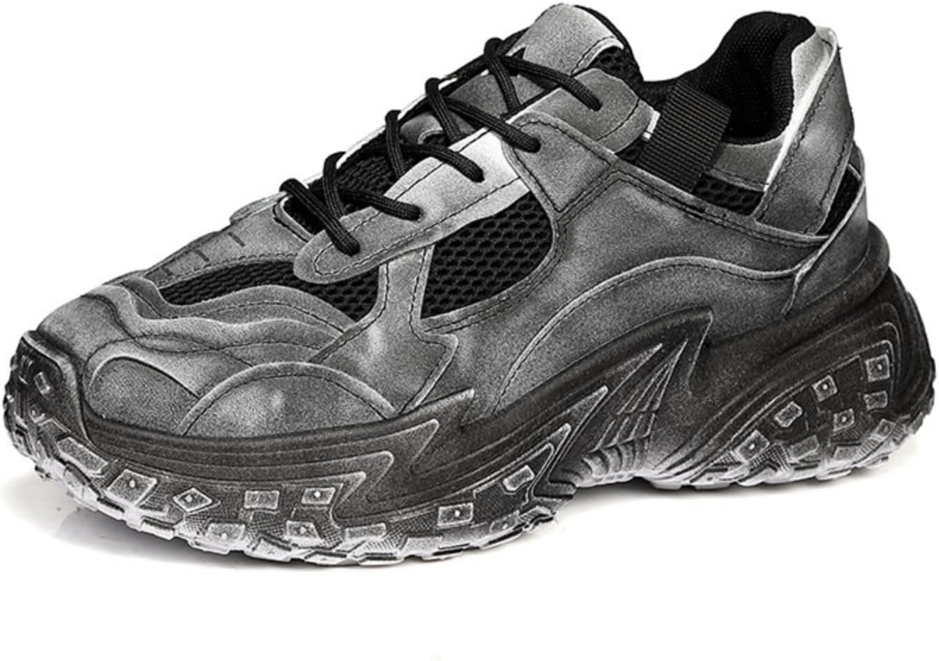 

Мужские ретро-кроссовки с верхом из состаренной кожи и сетки, массивной подошвой для сцепления, в винтажном стиле, для повседневного комфорта, повседневной носки и легких тренировок Kelibasi, черный