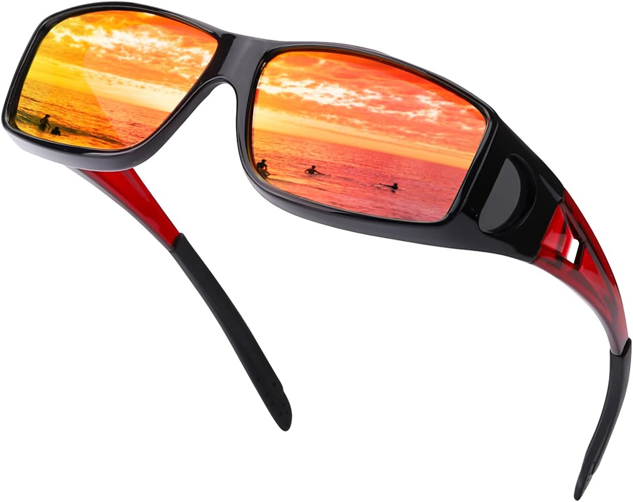 

Солнцезащитные очки IGnaef Fit Over Glasses для мужчин и женщин, поляризованные, обтекаемой формы, с защитой от УФ-излучения, A16 Black Red Frame / Red Mirrored Polarized Lenses